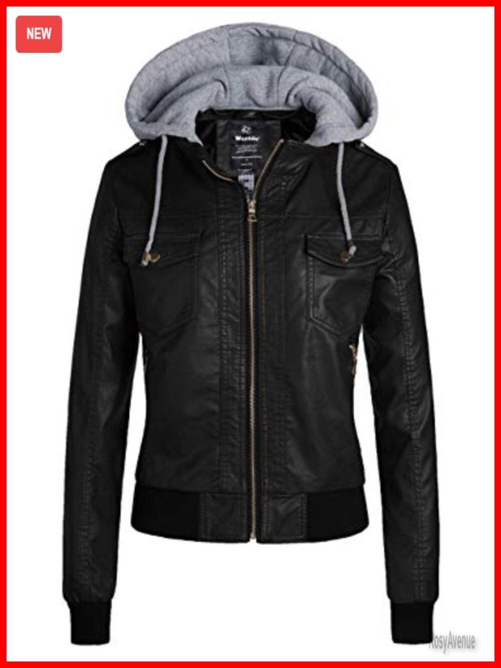 Faux Leather Moto Biker Bomber Jacket Hooded Motorcycle Coat